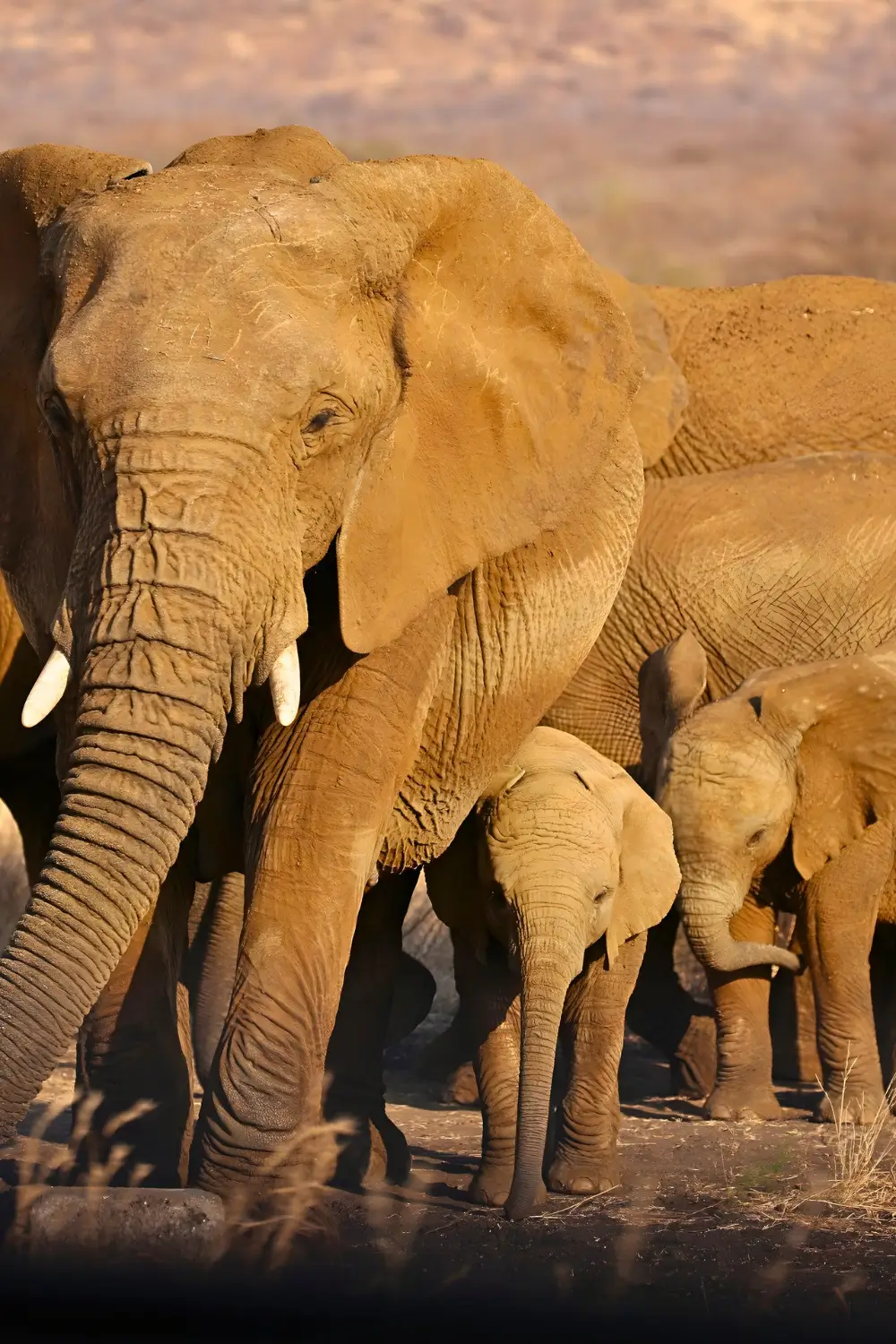A herd of elephants walking together during a safari in South Africa.