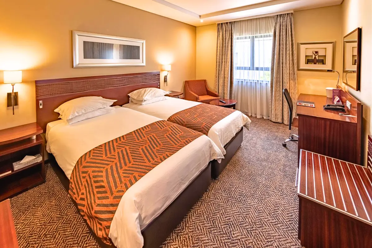 Twin room at City Lodge Hotel near OR Tambo International Airport in Johannesburg.