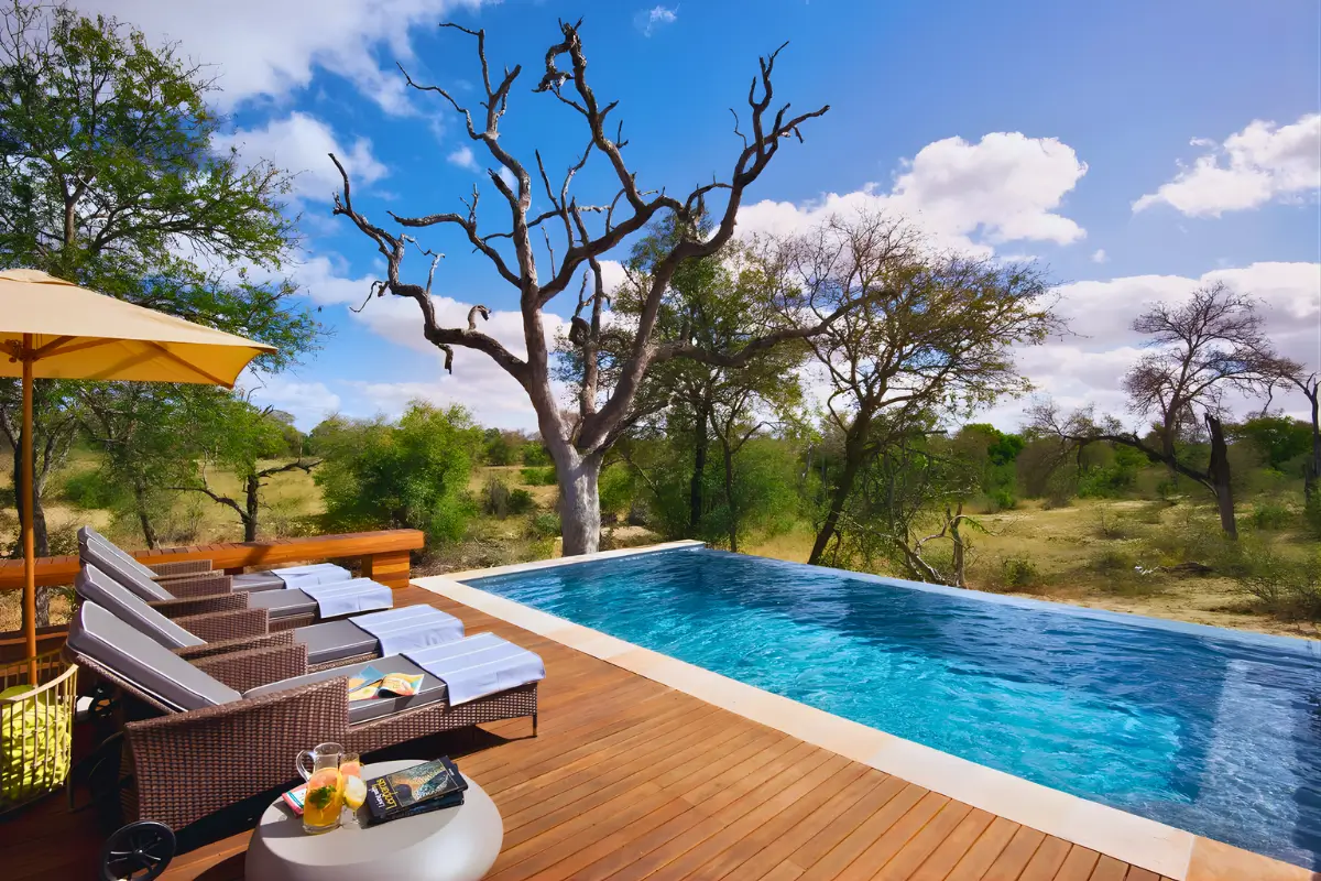 Private pool at Madikwe Safari Lodge overlooking the South African bush.