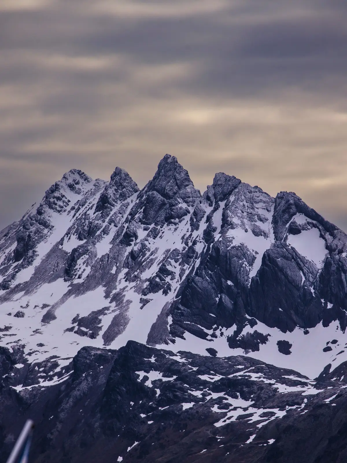 Snow-capped mountain peaks near Ushuaia in Tierra del Fuego, Argentina.