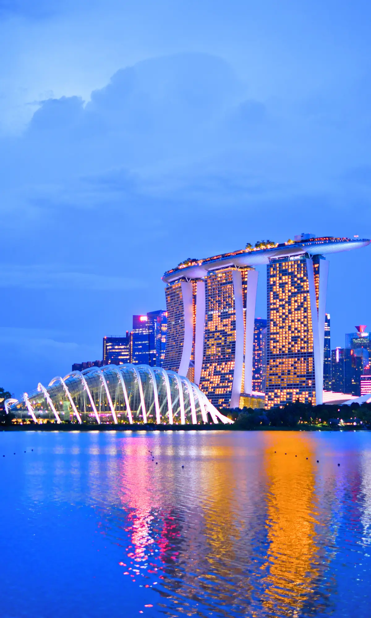 Marina Bay skyline in Singapore at night.