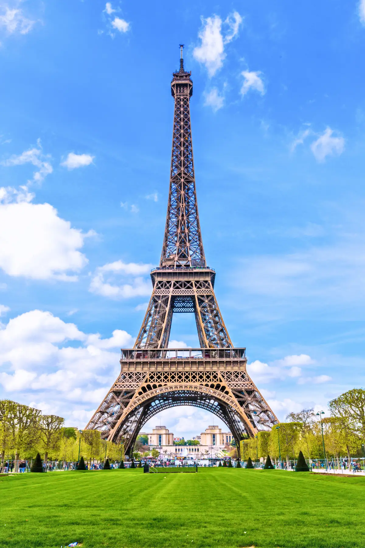 Eiffel Tower rising above the Champ de Mars in Paris.