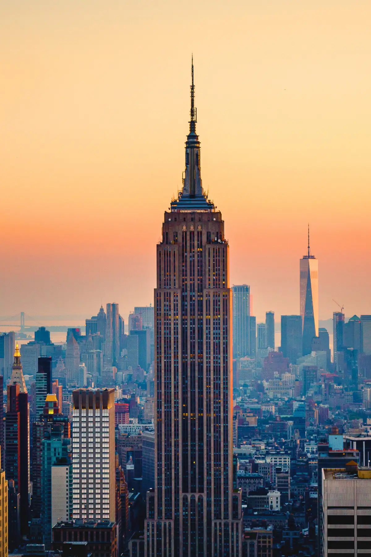 Sunset view of New York City with the Empire State Building.