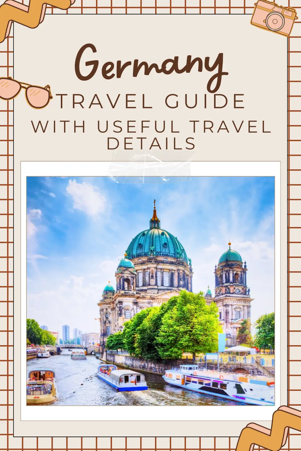 Germany travel guide cover featuring Berlin Cathedral and river view.