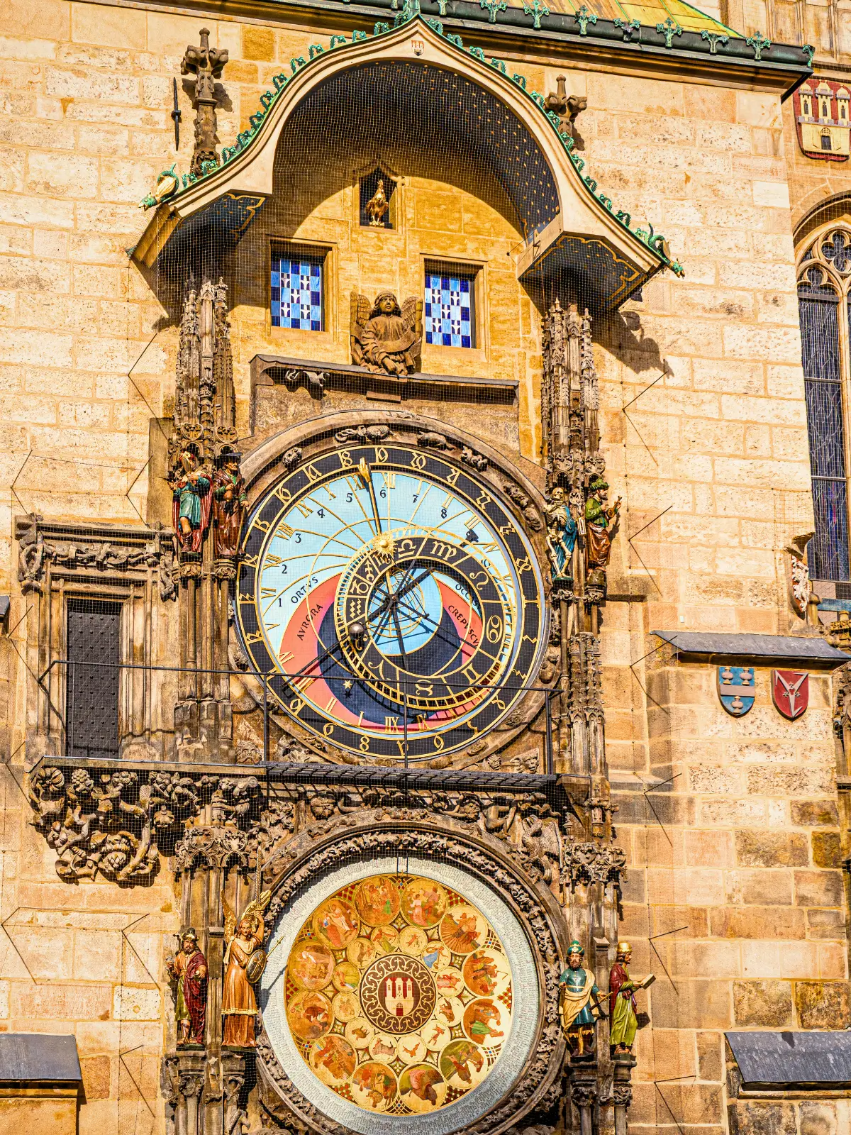 Prague Astronomical Clock on the Old Town Hall facade in Prague’s Old Town Square.