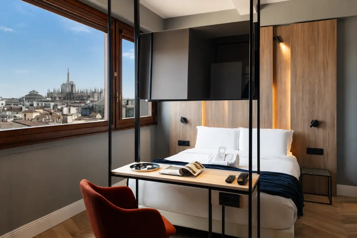 Modern room at B&B Hotel Milano City Center Duomo with Duomo di Milano views.