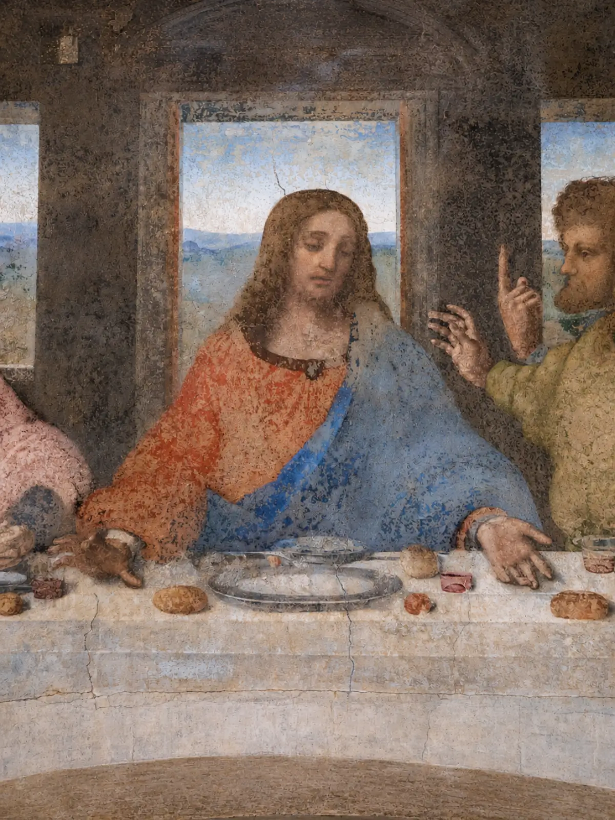 Detail of Leonardo da Vinci’s The Last Supper painting.