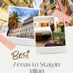 Colourful Milan streets and hotel room for a guide to the best areas to stay in Milan.