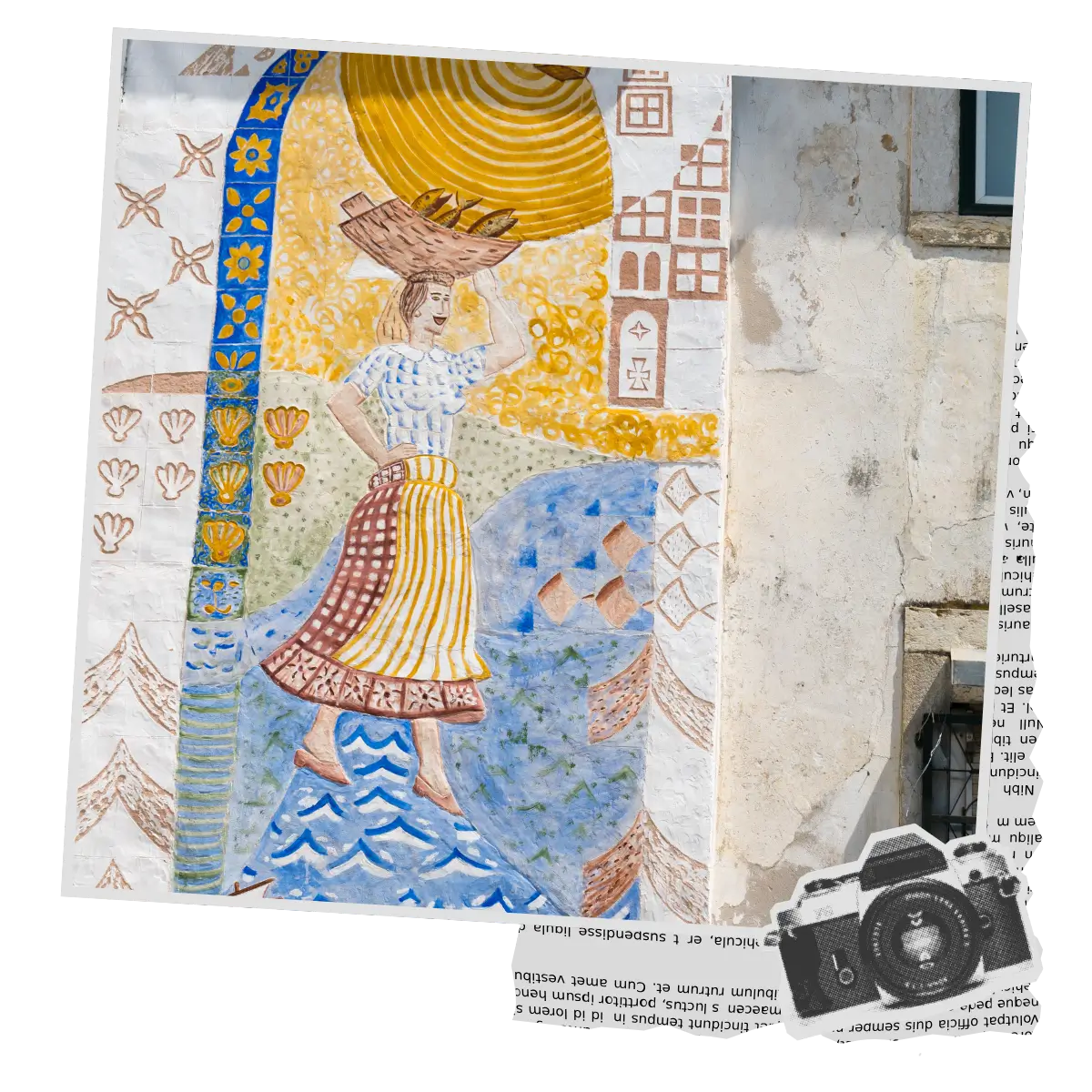 A colourful street art mural in Lisbon's Alfama district.