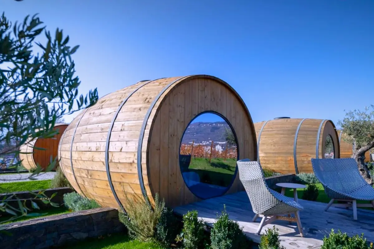 Wine barrel accommodation at Quinta da Pacheca in the Douro Valley.
