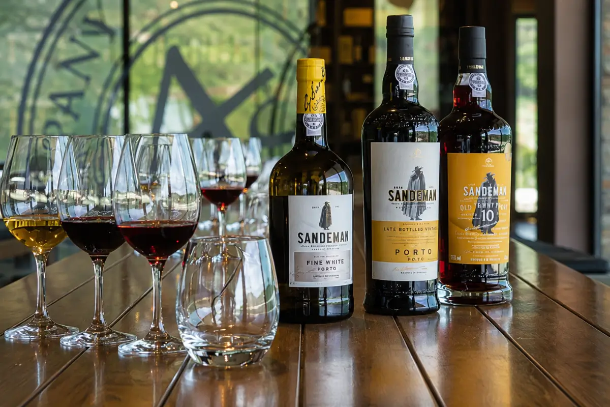 Sandeman Port bottles and tasting glasses at Quinta do Seixo.