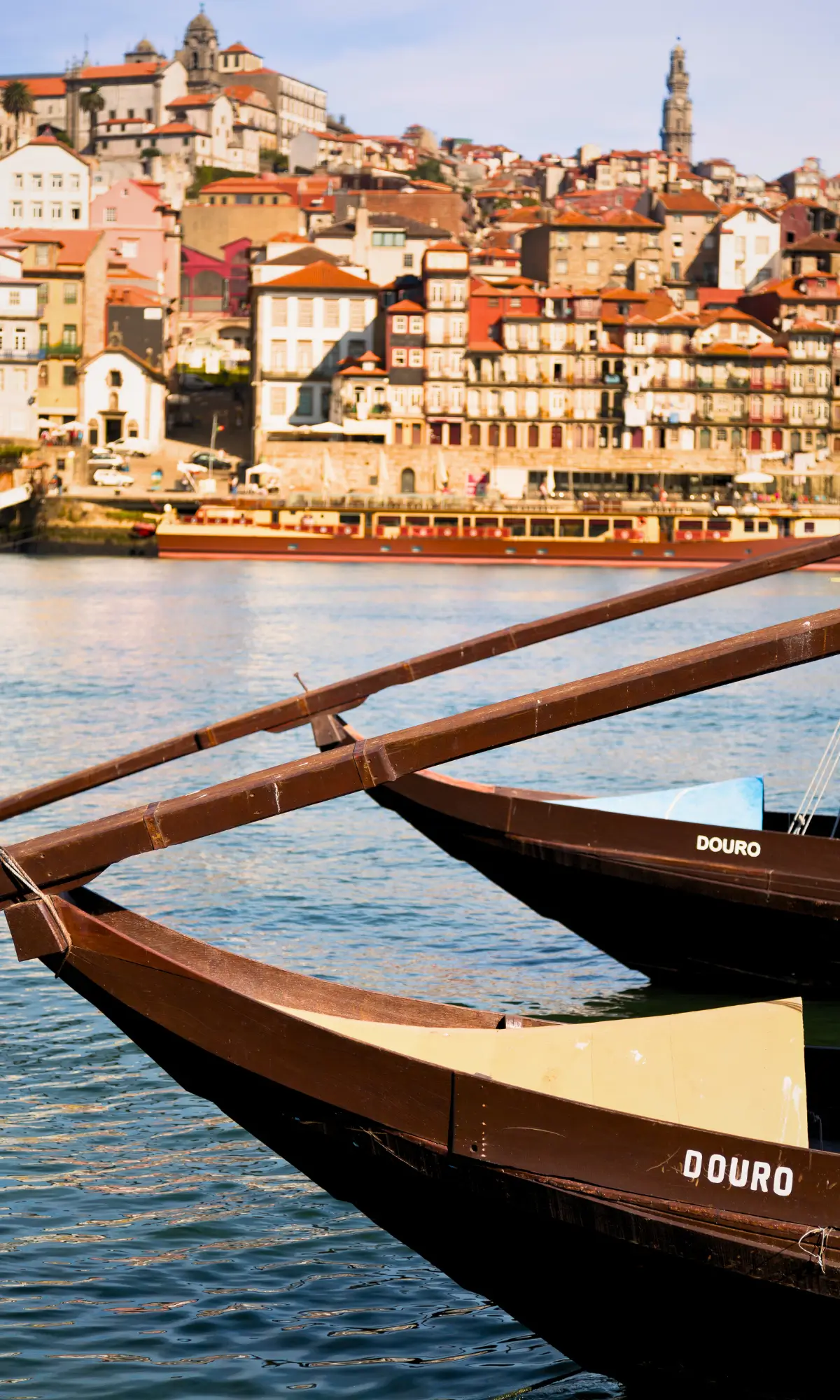Traditional rabelo boats on the Douro River in Porto.